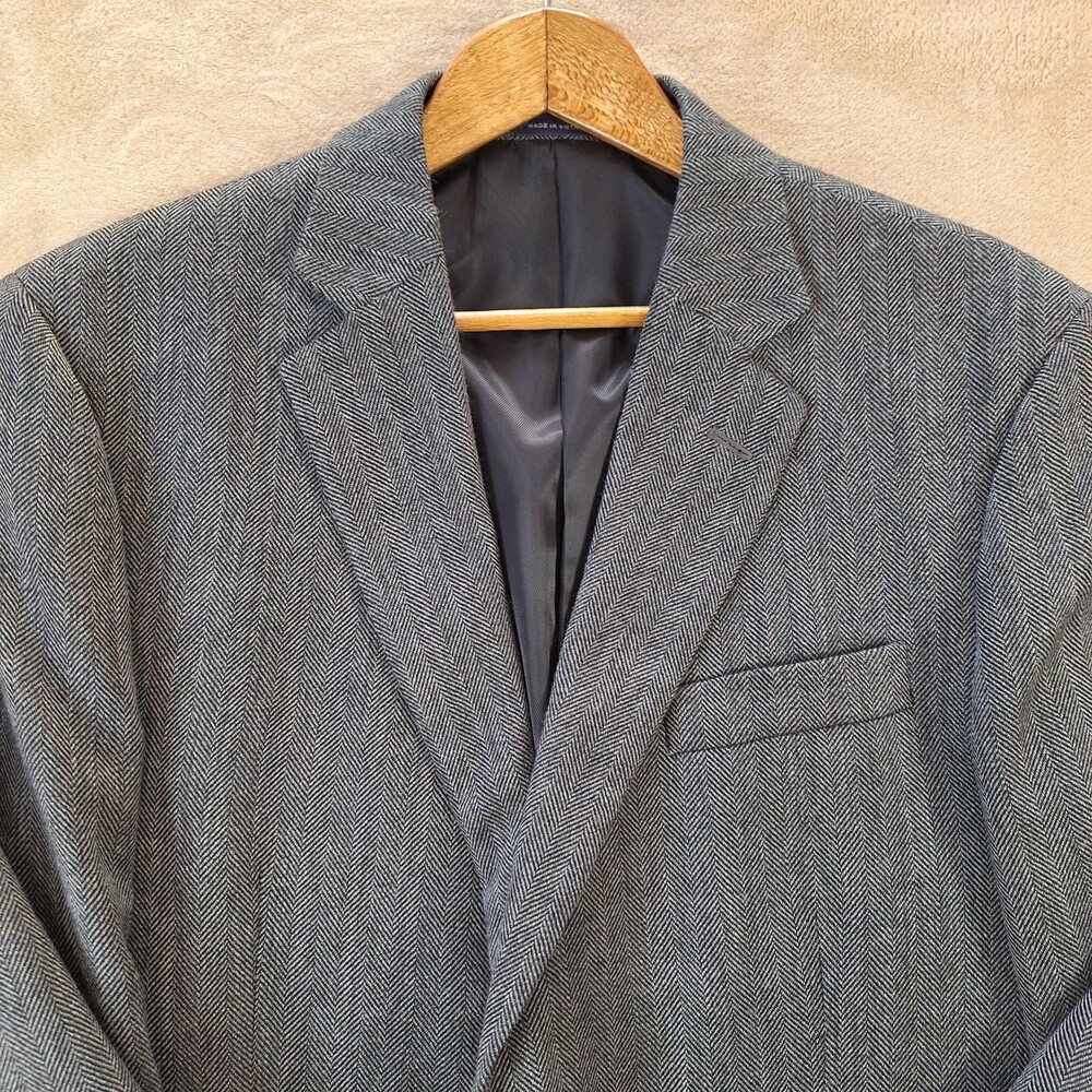Stafford Sport Coat Mens 42R Gray Wool Herringbone Double Vent 2 Button Tweed